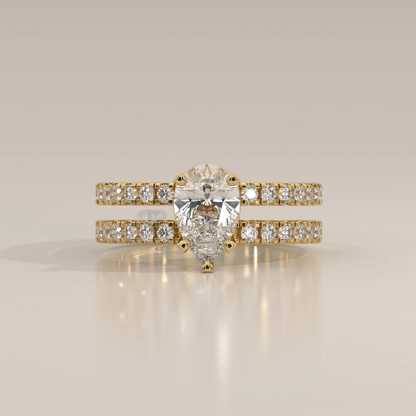Side Profile: Pear Diamond Ring with Pavé Setting in Yellow Gold – Lab Grown – Driona Jewels