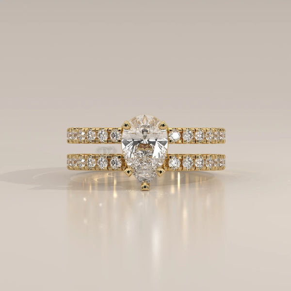Side Profile: Pear Diamond Ring with Pavé Setting in Yellow Gold – Lab Grown – Driona Jewels