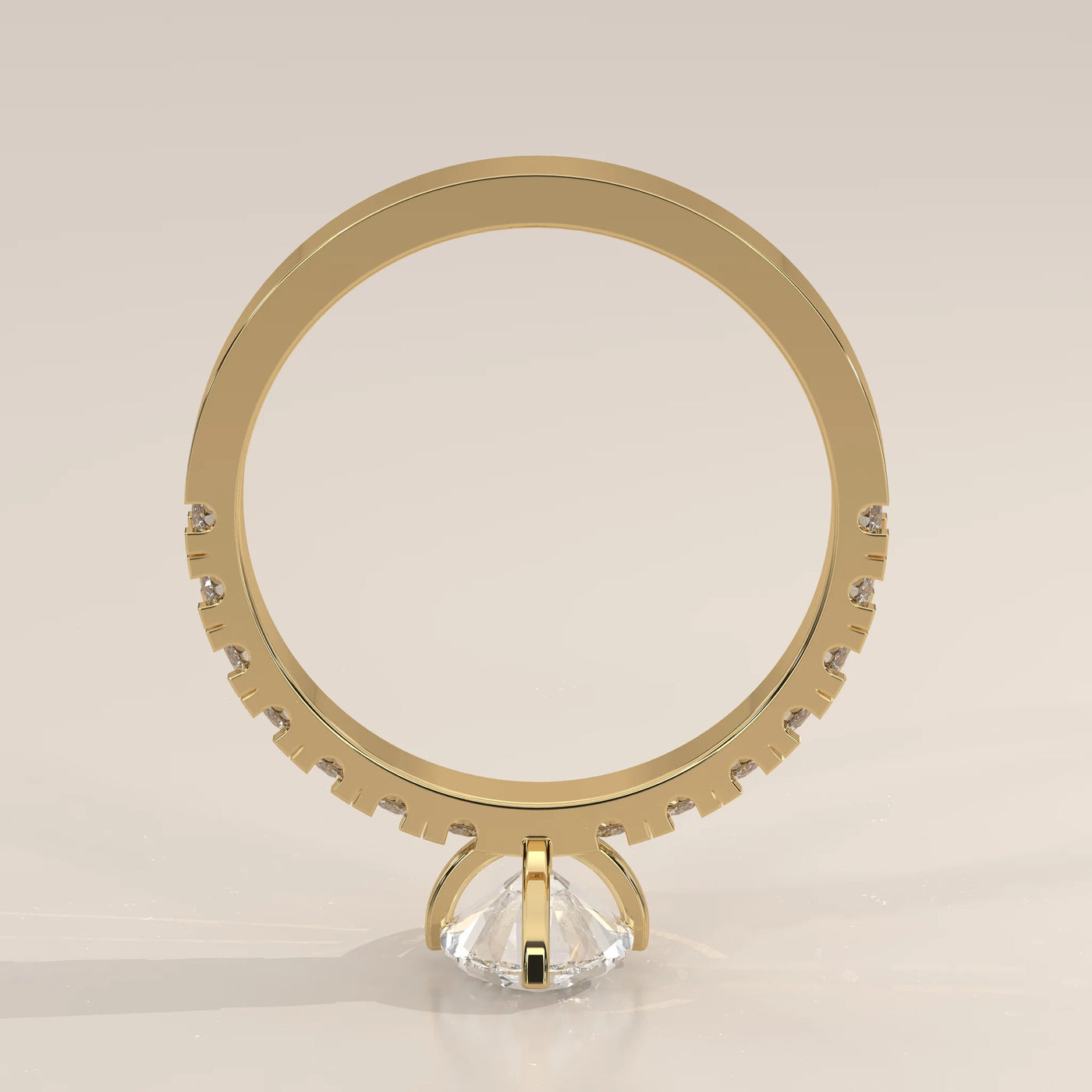 Front View: Pear Diamond Engagement Ring with Pavé Setting in Yellow Gold – Lab Grown – Driona Jewels