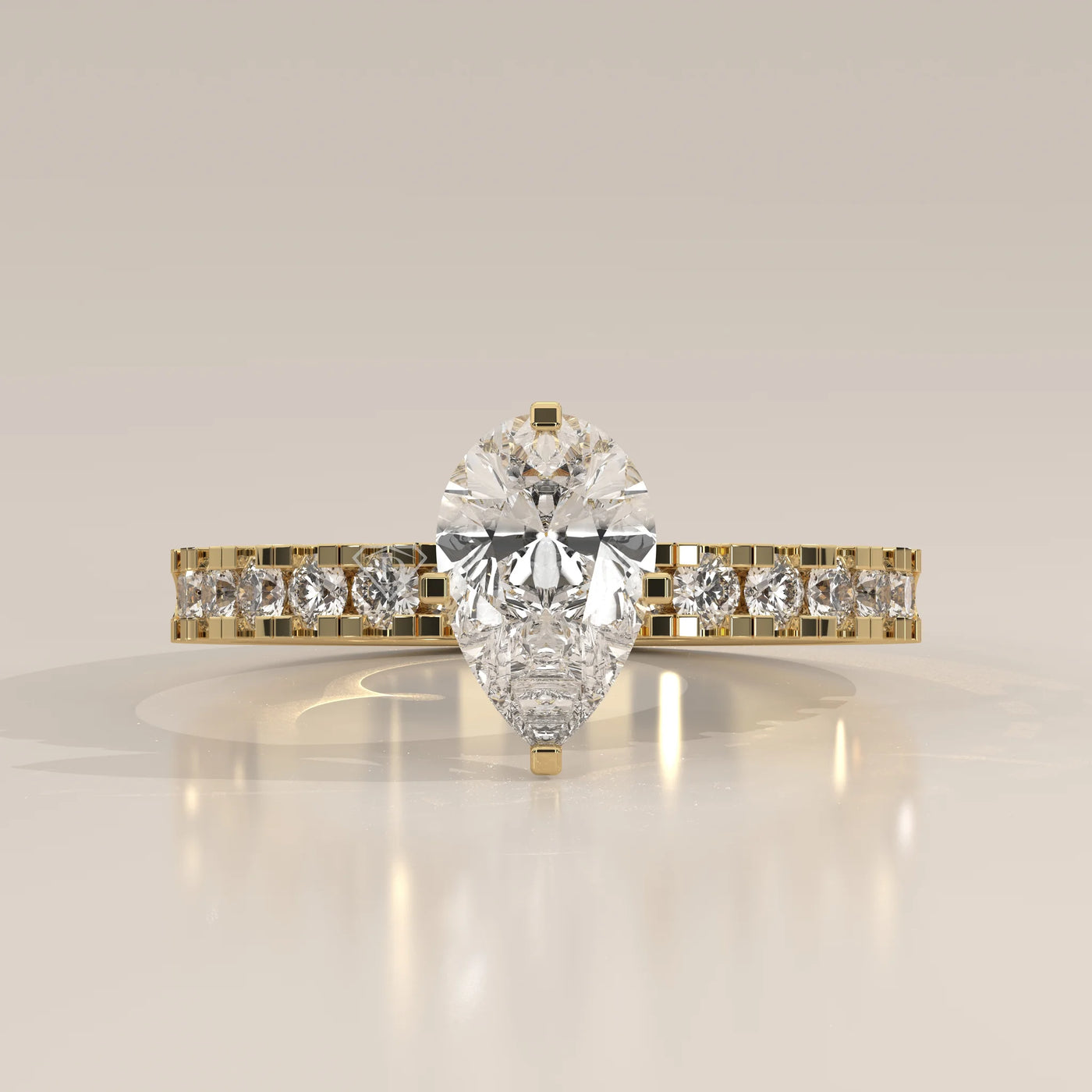 Side Profile: Pear Diamond Engagement Ring with Pavé Setting in Yellow Gold – Lab Grown – Driona Jewels