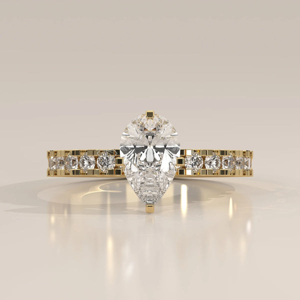 Side Profile: Pear Diamond Engagement Ring with Pavé Setting in Yellow Gold – Lab Grown – Driona Jewels