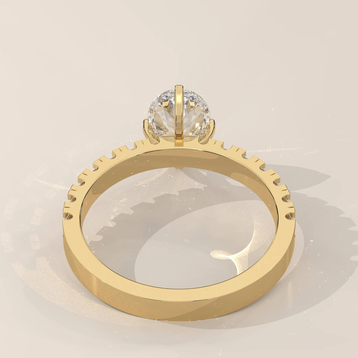 Top View: Pear Diamond Engagement Ring with Pavé Setting in Yellow Gold – Lab Grown – Driona Jewels