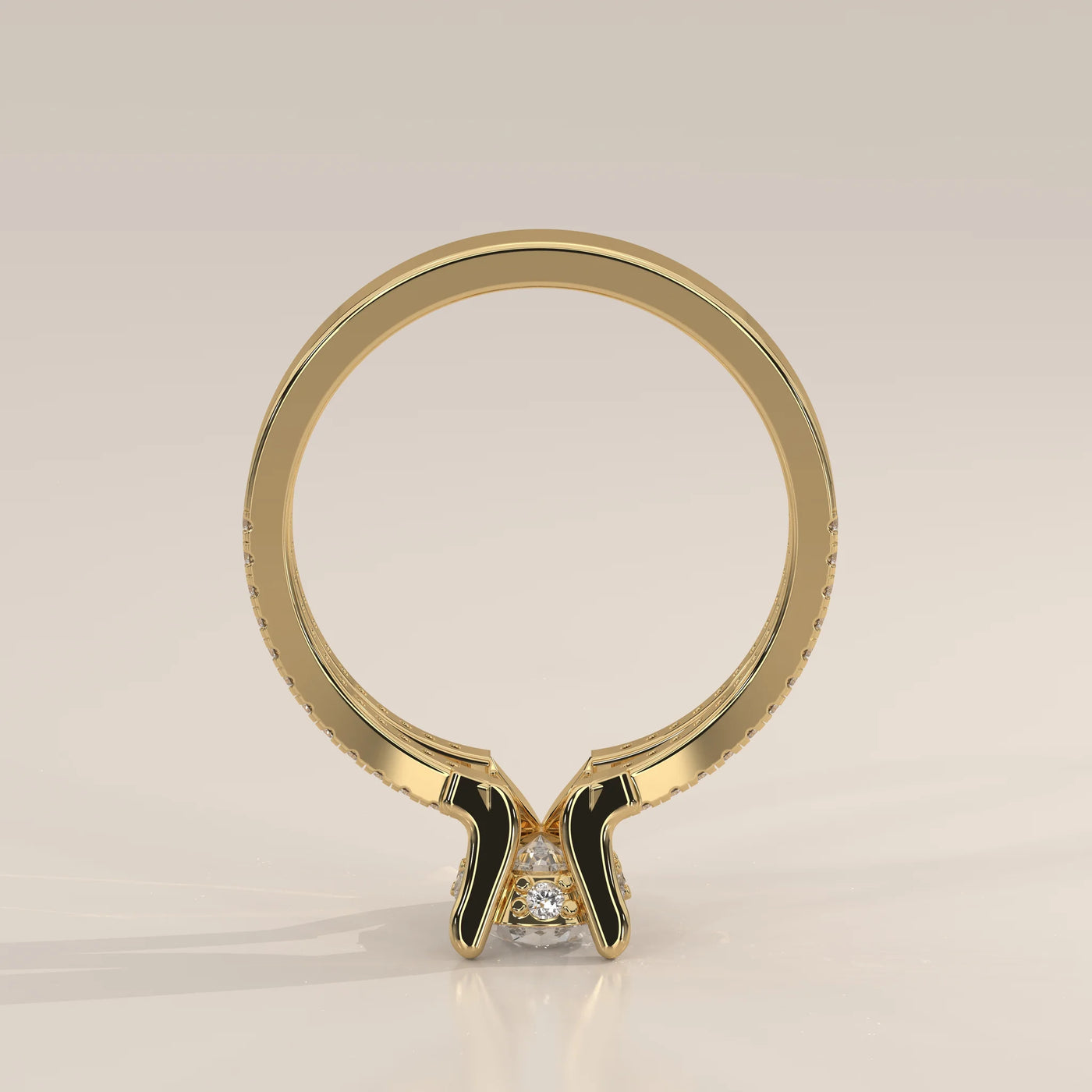 Front View: Pear Diamond Engagement Ring with Pavé Setting in Yellow Gold – Lab Grown – Driona Jewels