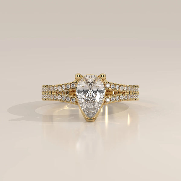 Side Profile: Pear Diamond Engagement Ring with Pavé Setting in Yellow Gold – Lab Grown – Driona Jewels