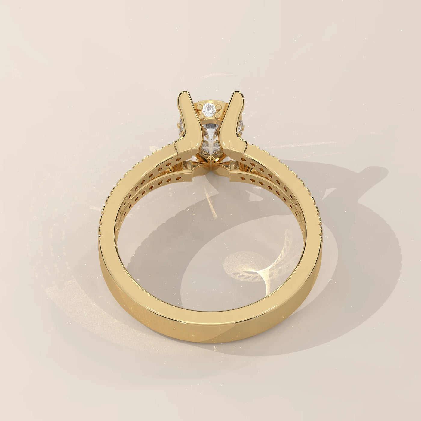 Top View: Pear Diamond Engagement Ring with Pavé Setting in Yellow Gold – Lab Grown – Driona Jewels