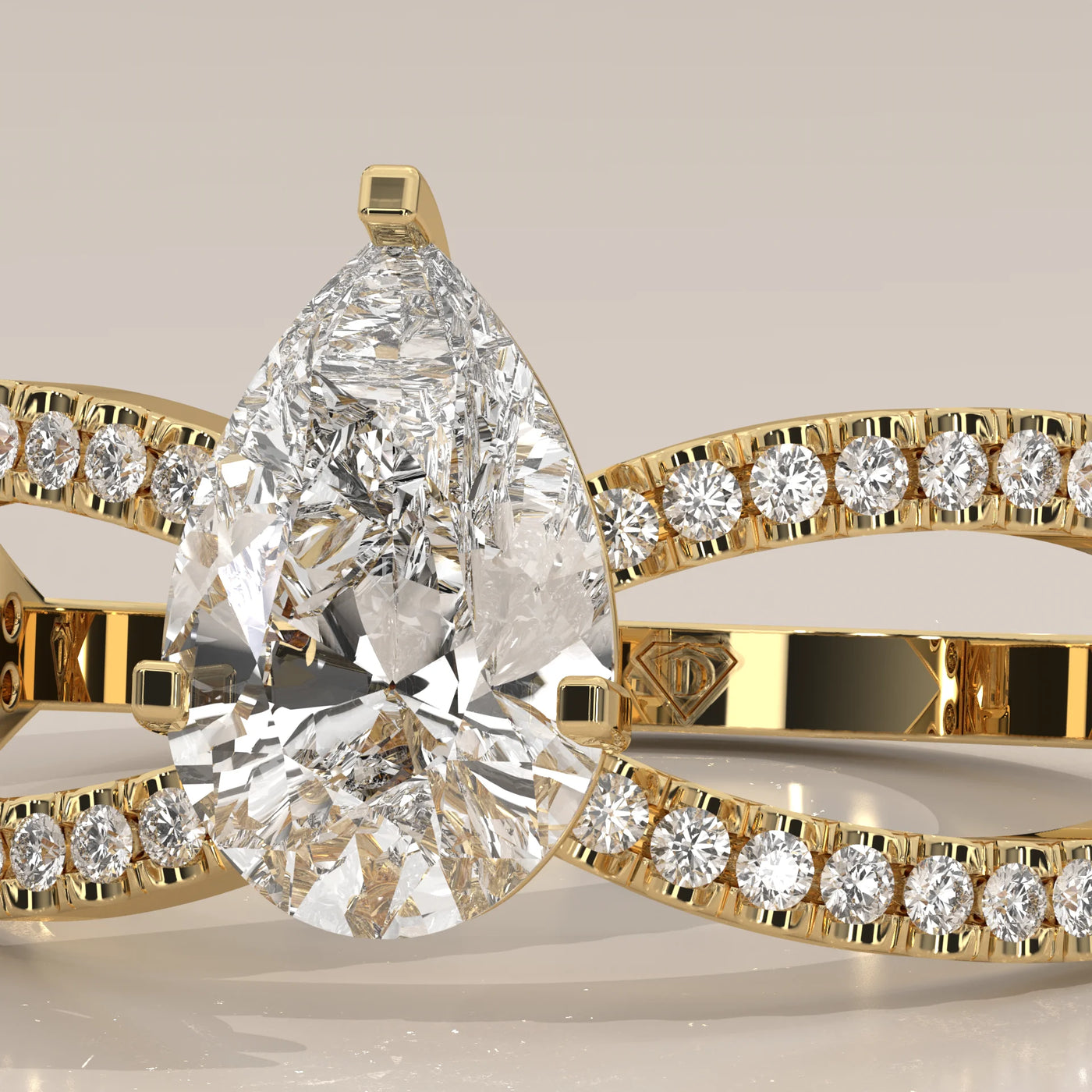 Stone Detail: Pear Lab Grown Diamonds in Split Shank Setting – Yellow Gold – Driona Jewels