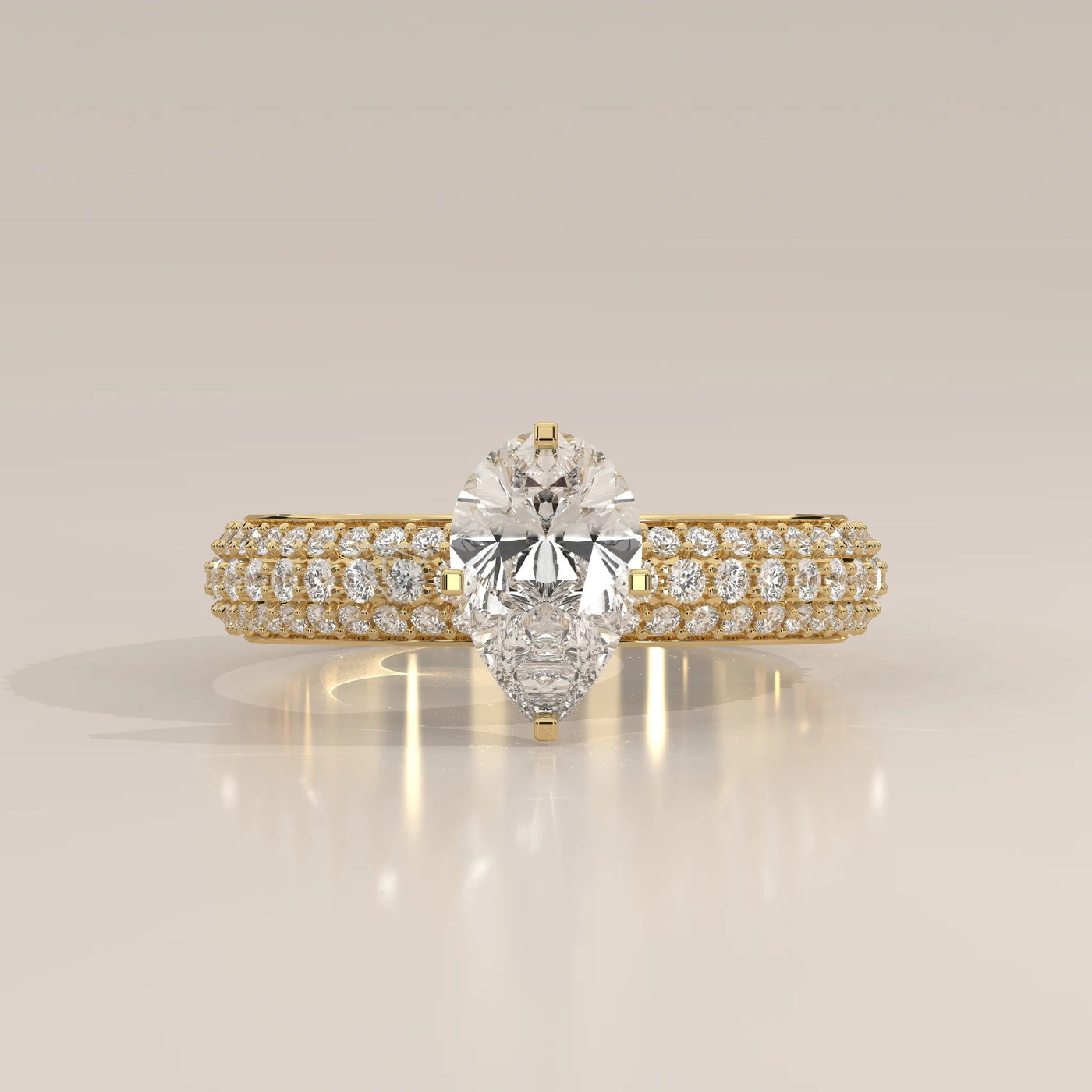 Side Profile: Pear Diamond Engagement Ring with Pavé Setting in Yellow Gold – Lab Grown – Driona Jewels