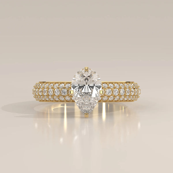 Side Profile: Pear Diamond Engagement Ring with Pavé Setting in Yellow Gold – Lab Grown – Driona Jewels