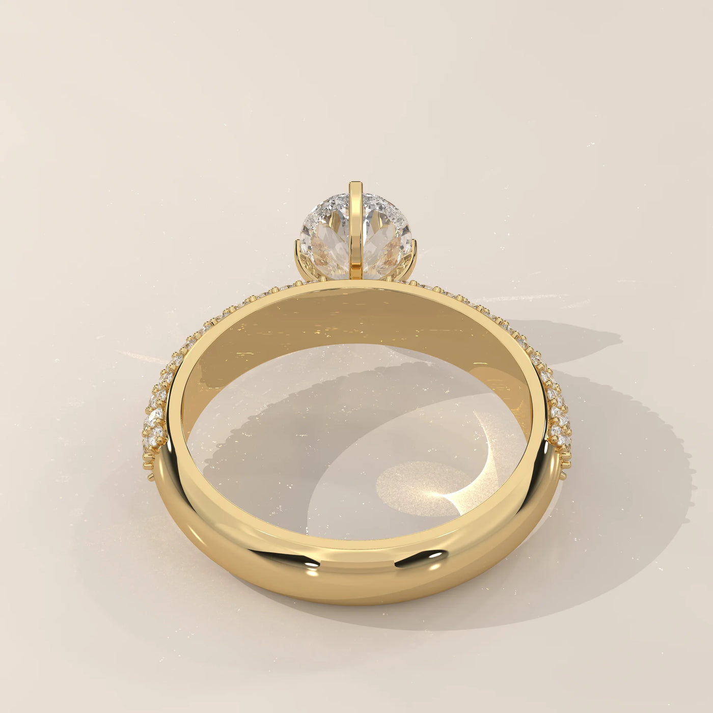 Top View: Pear Diamond Engagement Ring with Pavé Setting in Yellow Gold – Lab Grown – Driona Jewels