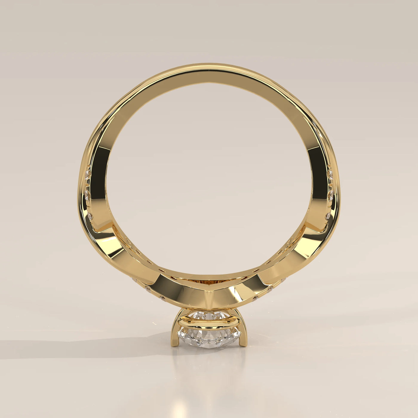 Front View: Pear Diamond Engagement Ring with Twisted Setting in Yellow Gold – Lab Grown – Driona Jewels