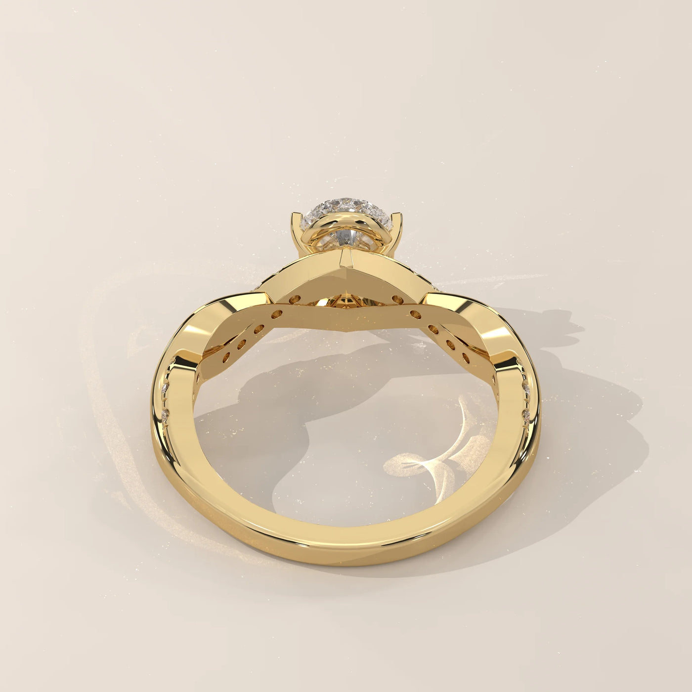 Top View: Pear Diamond Engagement Ring with Twisted Setting in Yellow Gold – Lab Grown – Driona Jewels