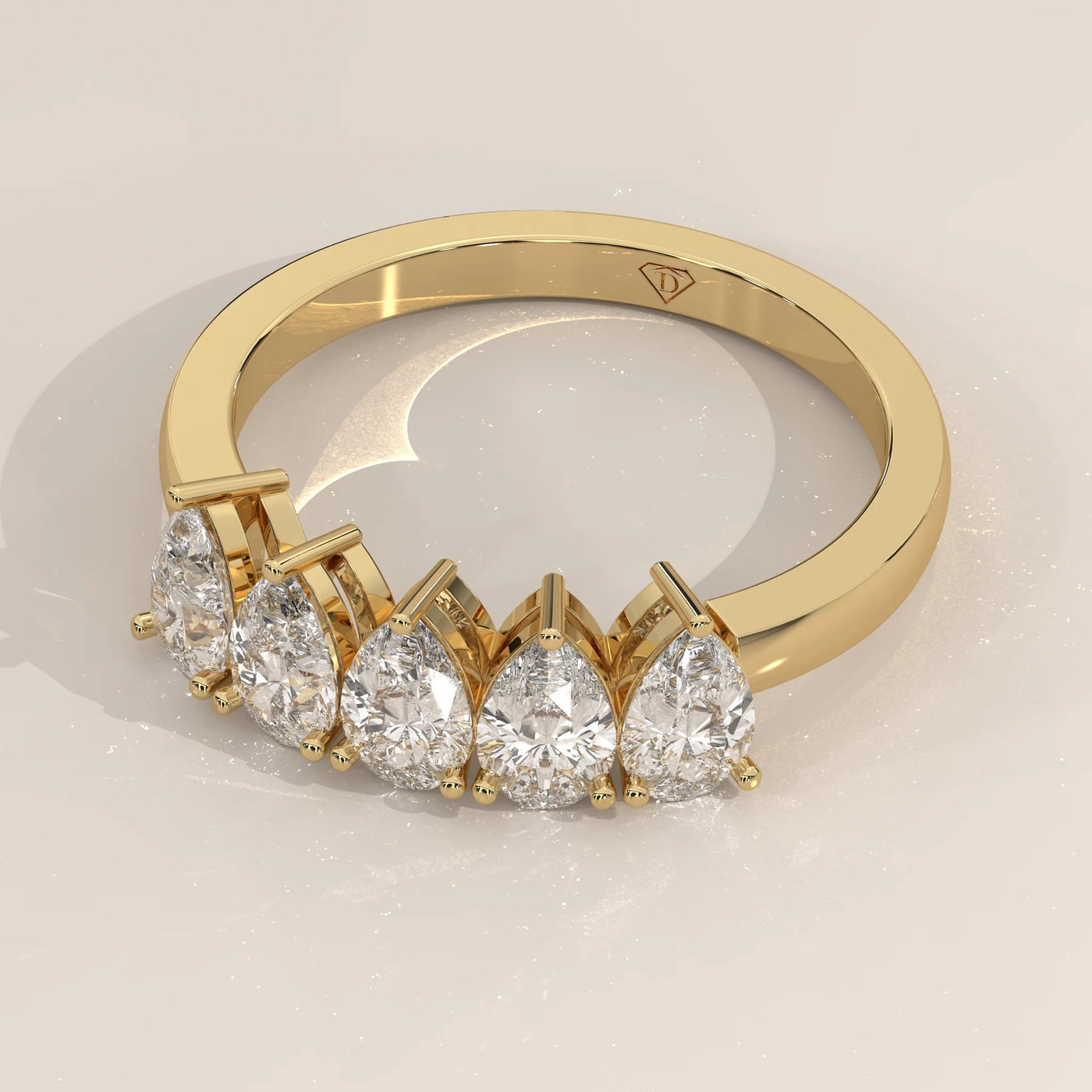 Angle View: Pear Diamond Band with Prong Setting in Yellow Gold – Lab Grown – Driona Jewels