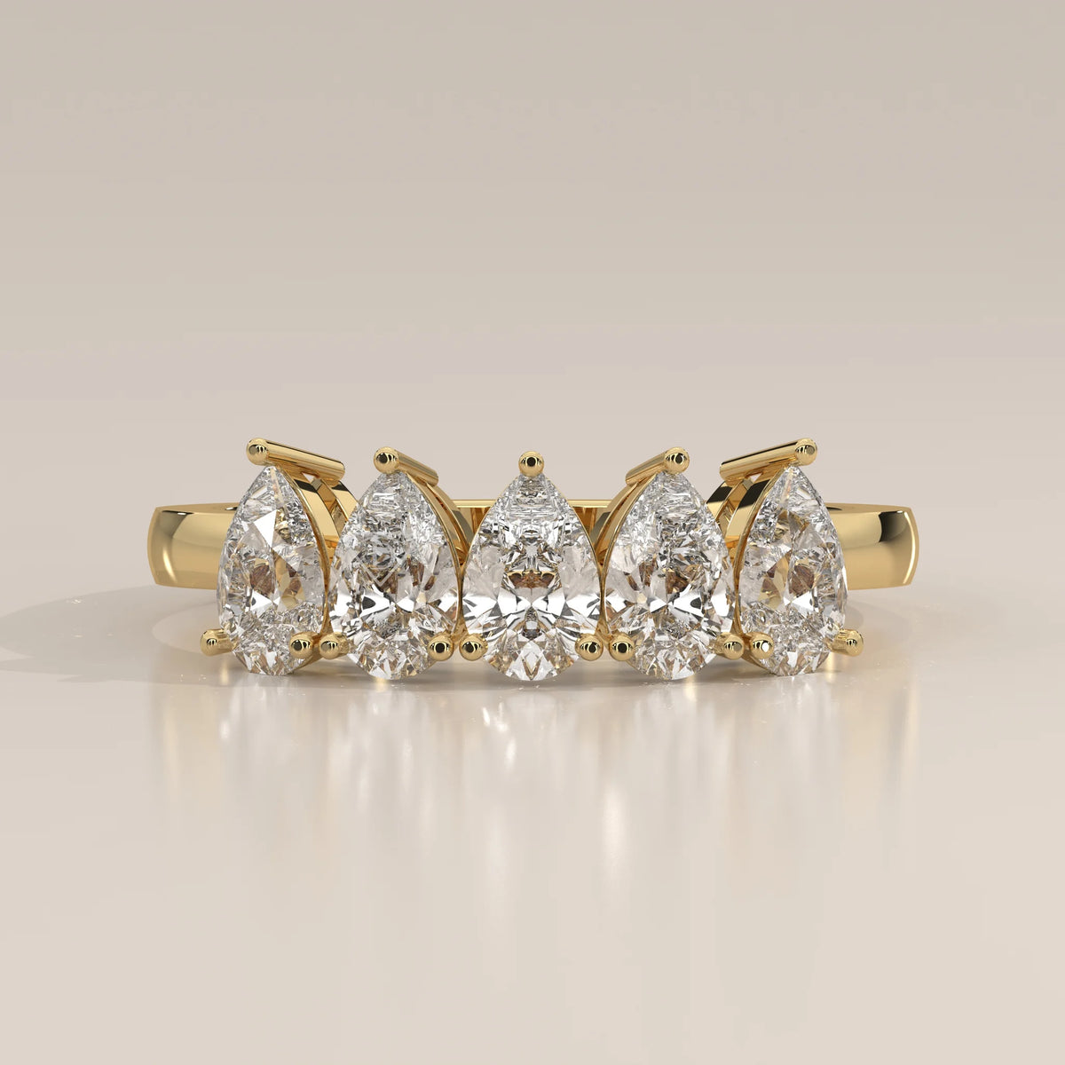 Side Profile: Pear Diamond Band with Prong Setting in Yellow Gold – Lab Grown – Driona Jewels