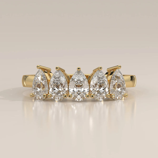 Side Profile: Pear Diamond Band with Prong Setting in Yellow Gold – Lab Grown – Driona Jewels