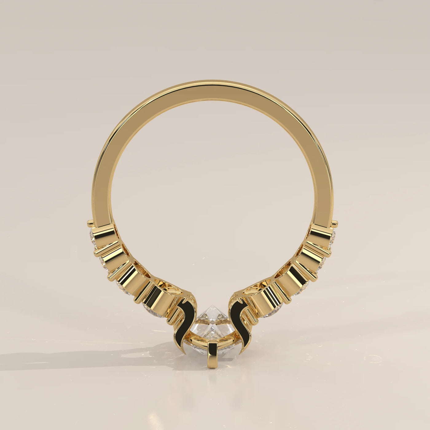 Front View: Pear Diamond Engagement Ring with Prong Setting in Yellow Gold – Lab Grown – Driona Jewels
