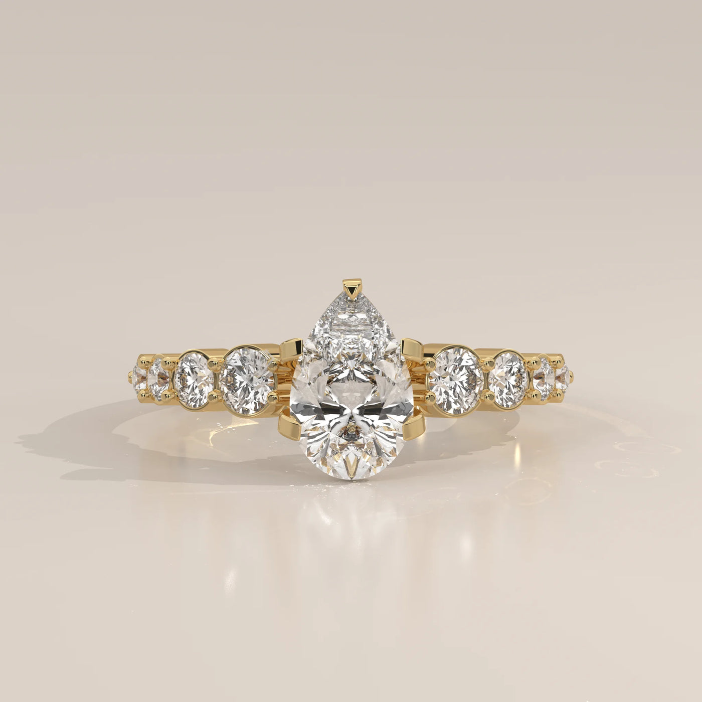 Side Profile: Pear Diamond Engagement Ring with Prong Setting in Yellow Gold – Lab Grown – Driona Jewels