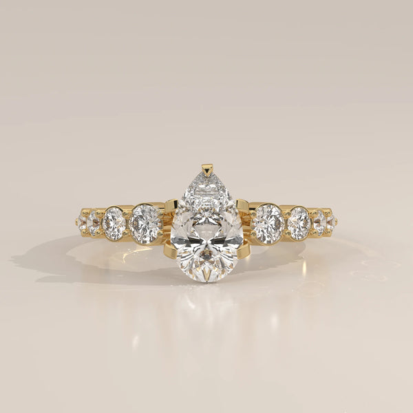 Side Profile: Pear Diamond Engagement Ring with Prong Setting in Yellow Gold – Lab Grown – Driona Jewels