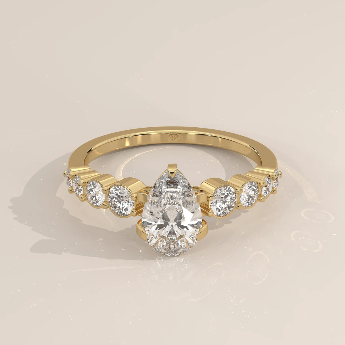 Three-Quarter View: Pear Diamond Engagement Ring with Prong Setting in Yellow Gold – Lab Grown – Driona Jewels