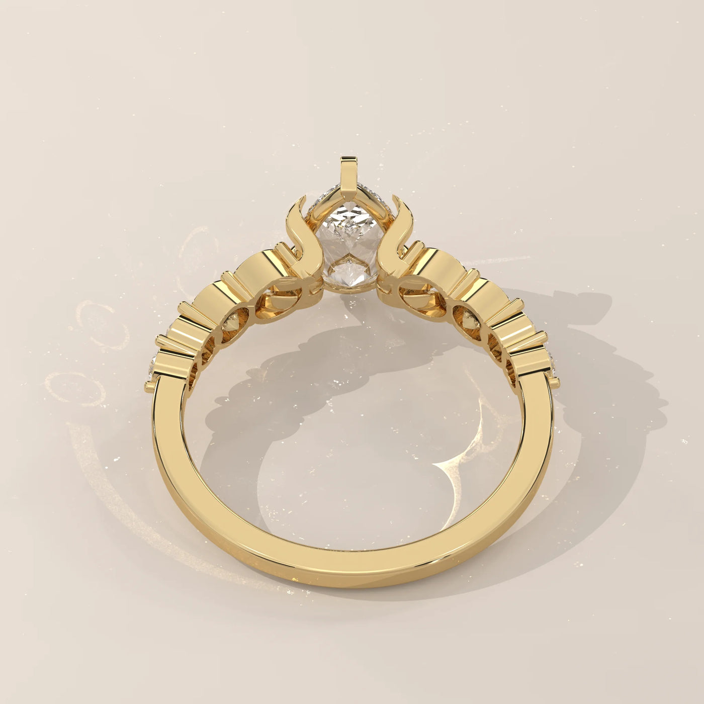 Top View: Pear Diamond Engagement Ring with Prong Setting in Yellow Gold – Lab Grown – Driona Jewels