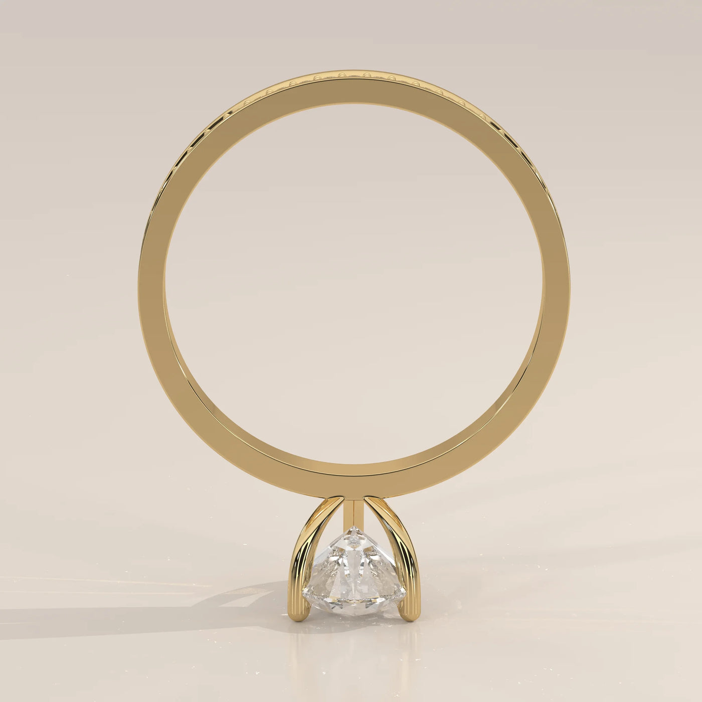 Front View: Pear Diamond Engagement Ring with Solitaire Setting in Yellow Gold – Lab Grown – Driona Jewels