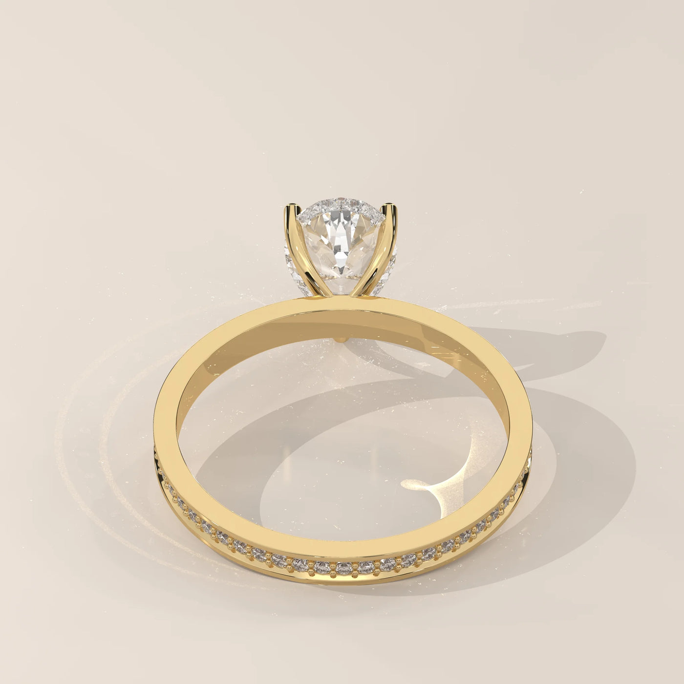 Top View: Pear Diamond Engagement Ring with Solitaire Setting in Yellow Gold – Lab Grown – Driona Jewels