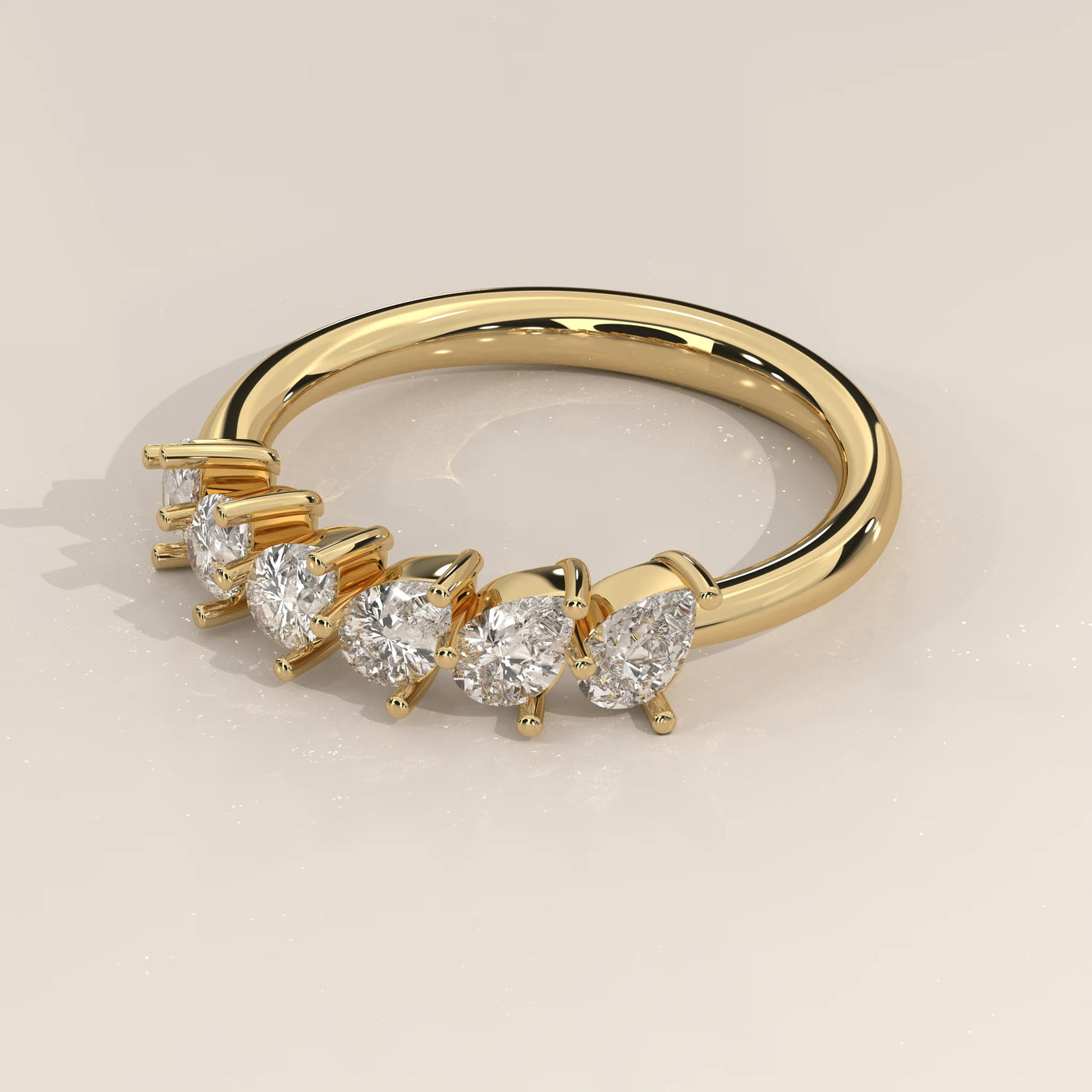 Angle View: Pear Diamond Wedding Band with Prong Setting in Yellow Gold – Lab Grown – Driona Jewels