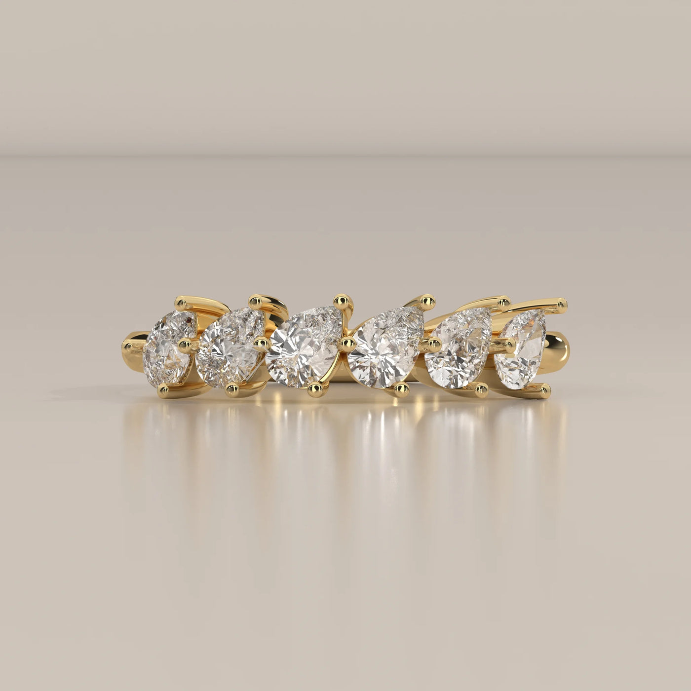 Side Profile: Pear Diamond Wedding Band with Prong Setting in Yellow Gold – Lab Grown – Driona Jewels