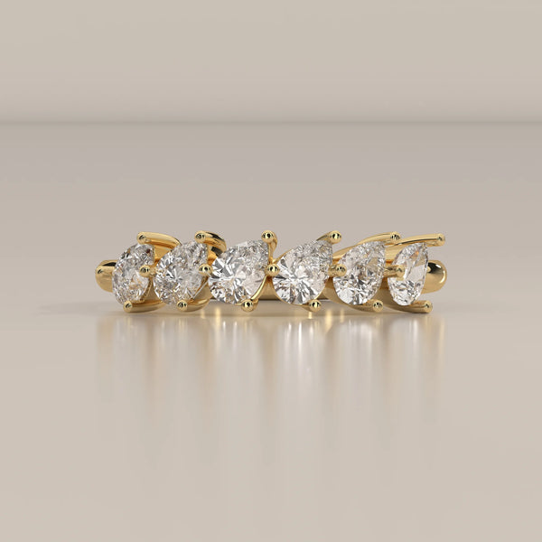 Side Profile: Pear Diamond Wedding Band with Prong Setting in Yellow Gold – Lab Grown – Driona Jewels