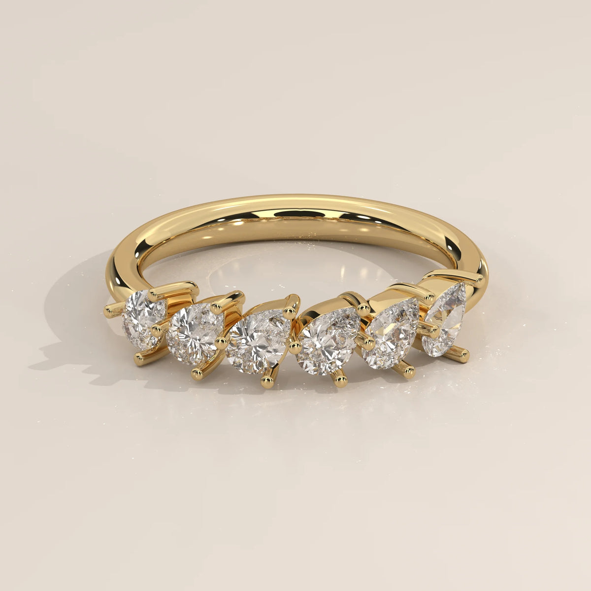 Three-Quarter View: Pear Diamond Wedding Band with Prong Setting in Yellow Gold – Lab Grown – Driona Jewels