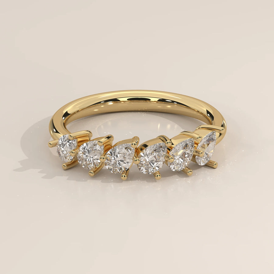 Three-Quarter View: Pear Diamond Wedding Band with Prong Setting in Yellow Gold – Lab Grown – Driona Jewels