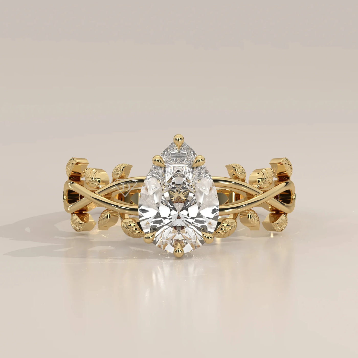 Front View: Pear Diamond Ring with Prong Setting in Yellow Gold – Lab Grown – Driona Jewels