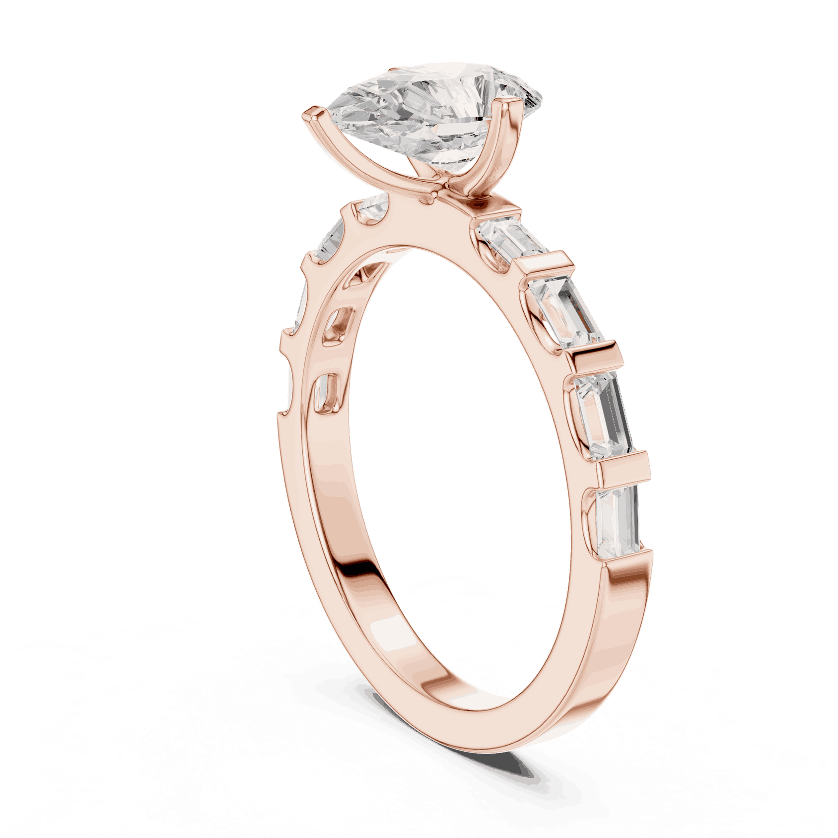 Pear Diamond Baguette Band Engagement Ring Rose Gold 18K | Lab Grown | Driona Jewels