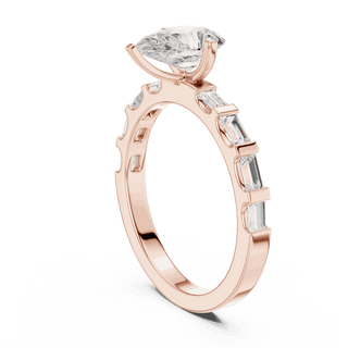 Pear Diamond Baguette Band Engagement Ring Rose Gold 18K | Lab Grown | Driona Jewels