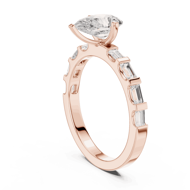 Pear Diamond Baguette Band Engagement Ring Rose Gold 18K | Lab Grown | Driona Jewels