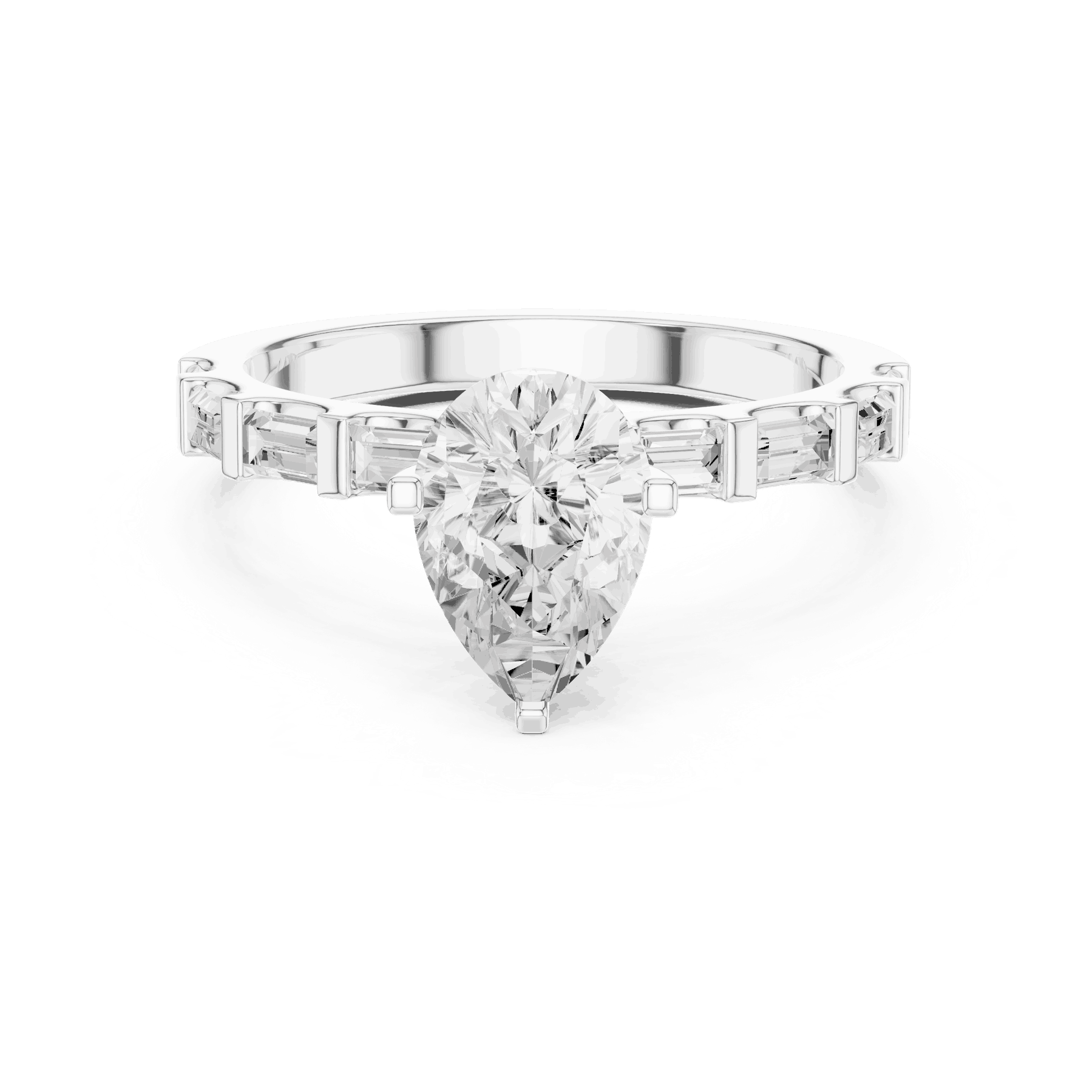 Pear Diamond Baguette Band Engagement Ring Rose Gold 18K | Lab Grown | Driona Jewels