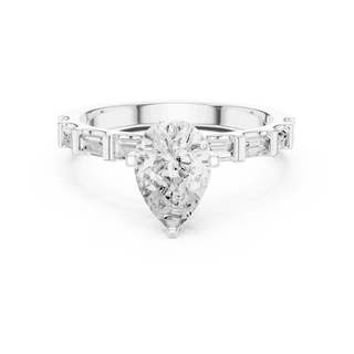 Pear Diamond Baguette Band Engagement Ring Rose Gold 18K | Lab Grown | Driona Jewels