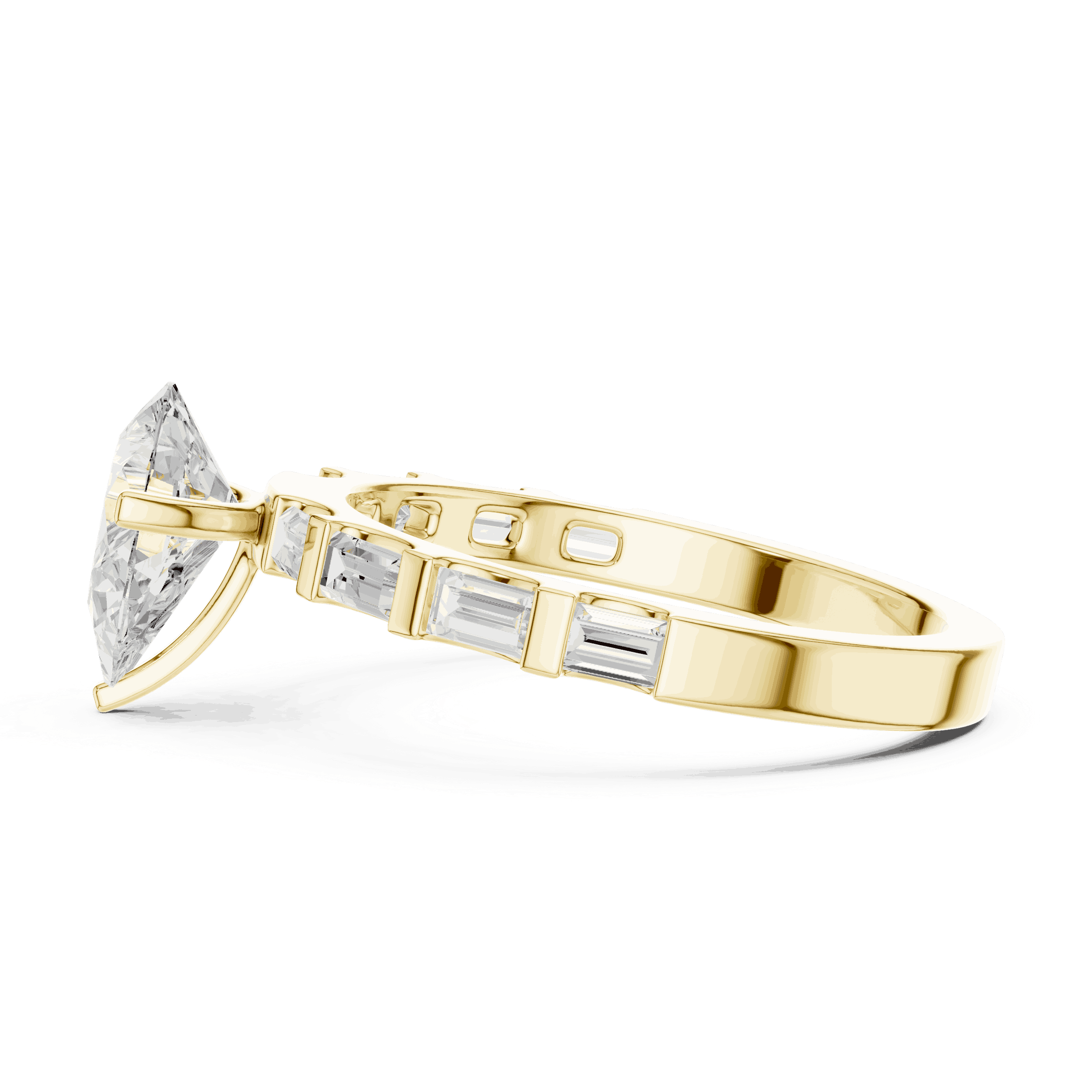 Pear Diamond Baguette Band Engagement Ring Rose Gold 18K | Lab Grown | Driona Jewels