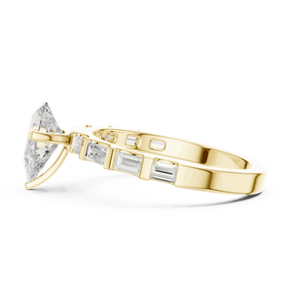 Pear Diamond Baguette Band Engagement Ring Rose Gold 18K | Lab Grown | Driona Jewels