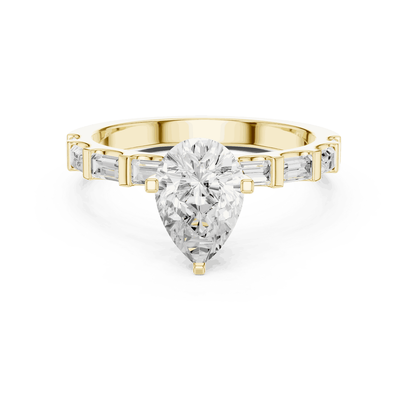 Pear Diamond Baguette Band Engagement Ring Rose Gold 18K | Lab Grown | Driona Jewels
