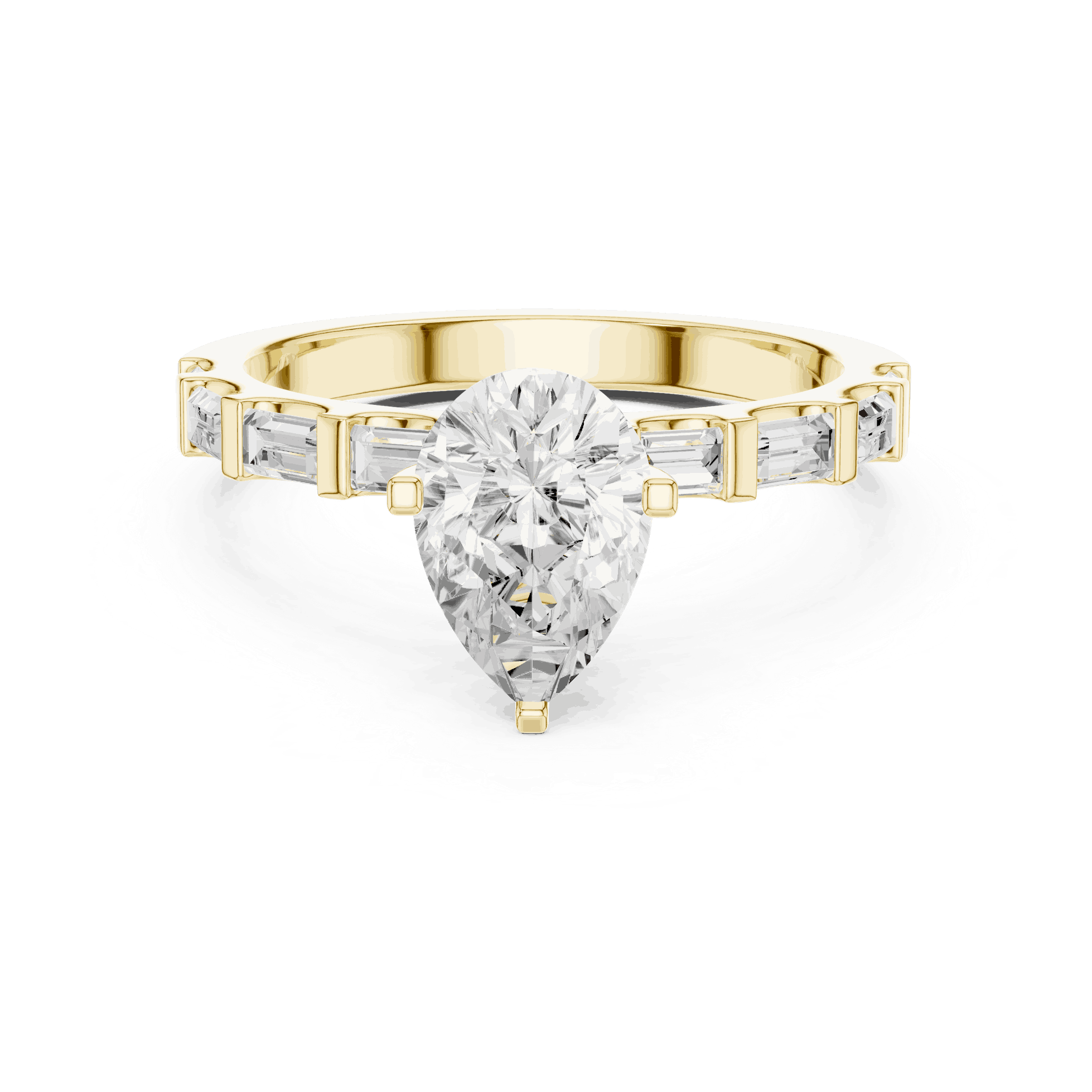 Pear Diamond Baguette Band Engagement Ring Rose Gold 18K | Lab Grown | Driona Jewels