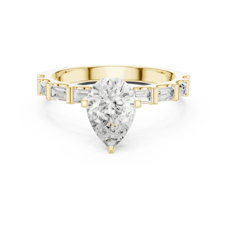 Pear Diamond Baguette Band Engagement Ring Rose Gold 18K | Lab Grown | Driona Jewels