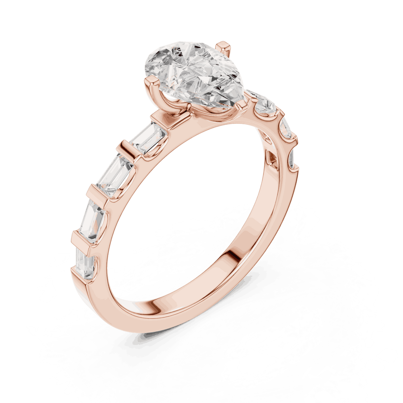 Pear Diamond Baguette Band Engagement Ring Rose Gold 18K | Lab Grown | Driona Jewels