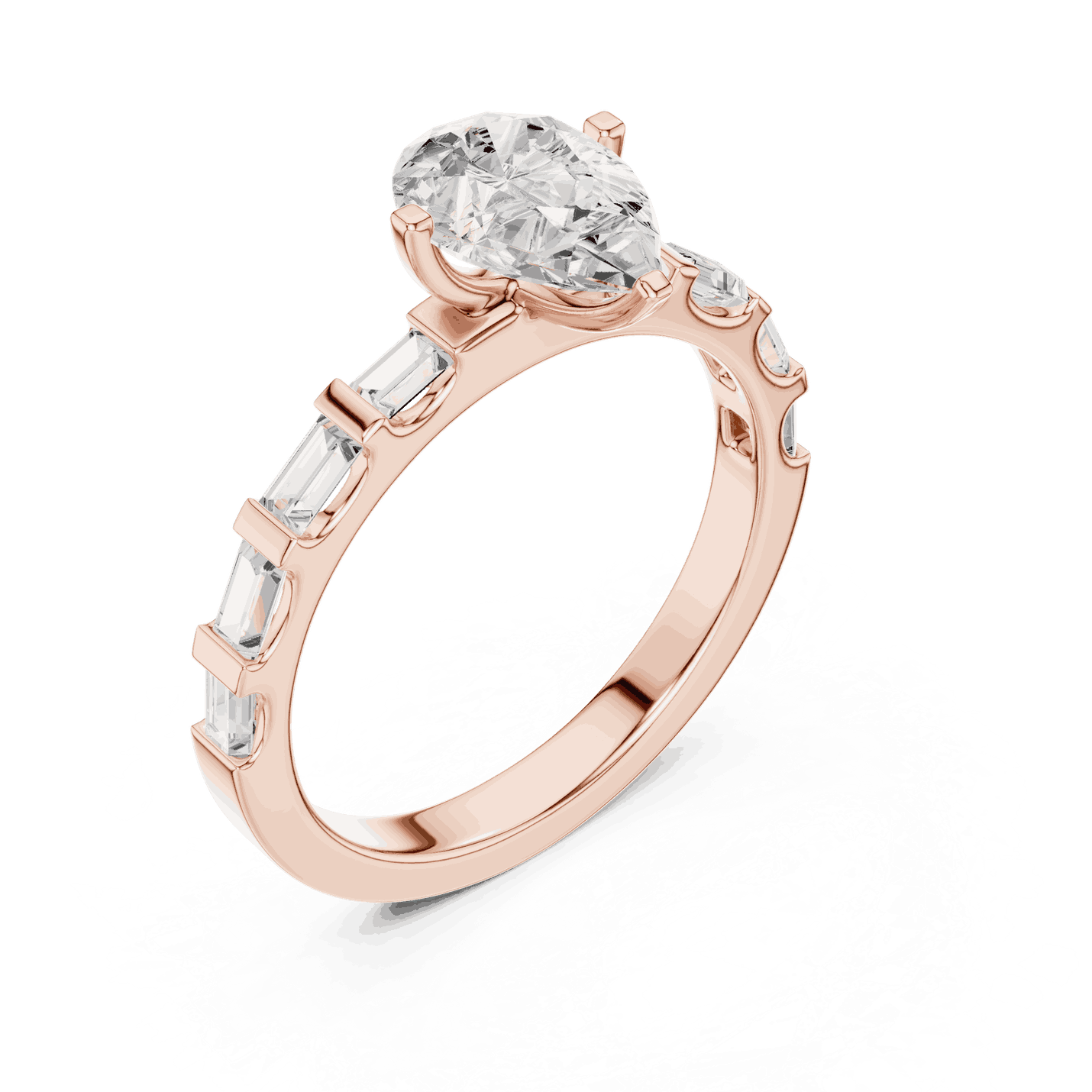 Pear Diamond Baguette Band Engagement Ring Rose Gold 18K | Lab Grown | Driona Jewels