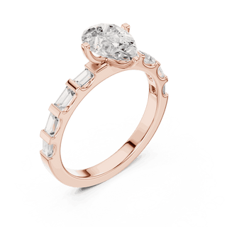 Pear Diamond Baguette Band Engagement Ring Rose Gold 18K | Lab Grown | Driona Jewels