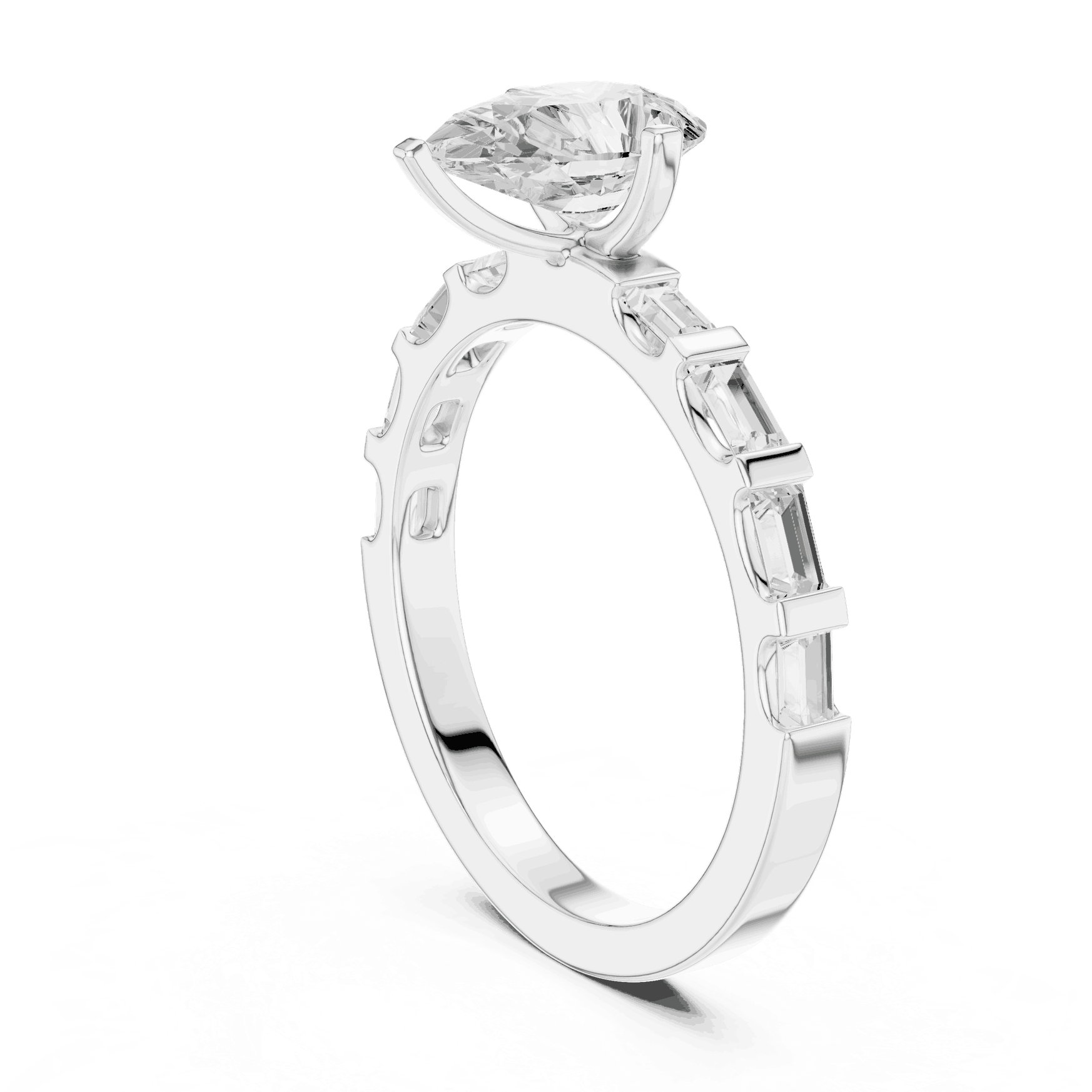 Pear Diamond Baguette Band Engagement Ring Rose Gold 18K | Lab Grown | Driona Jewels
