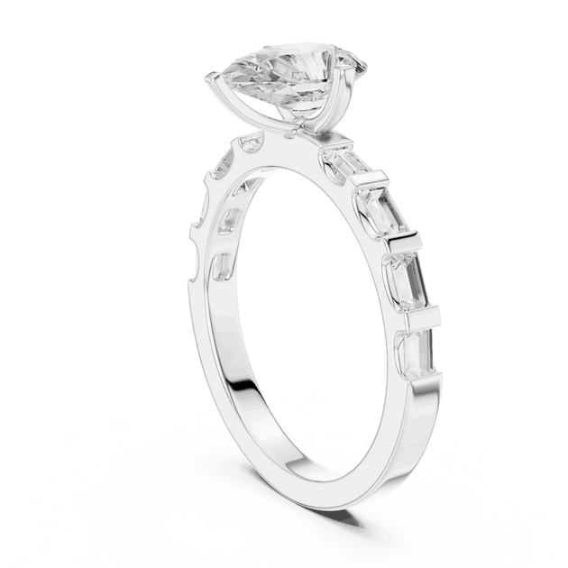 Pear Diamond Baguette Band Engagement Ring Rose Gold 18K | Lab Grown | Driona Jewels