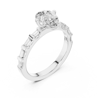 Pear Diamond Baguette Band Engagement Ring Rose Gold 18K | Lab Grown | Driona Jewels