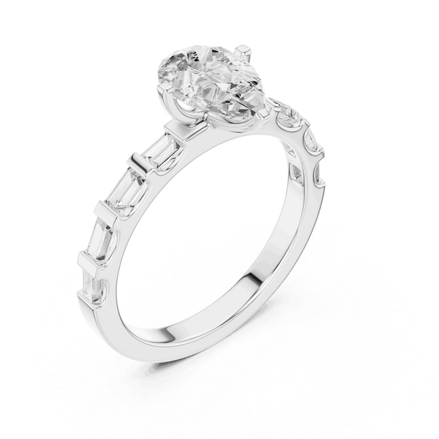 Pear Diamond Baguette Band Engagement Ring Rose Gold 18K | Lab Grown | Driona Jewels
