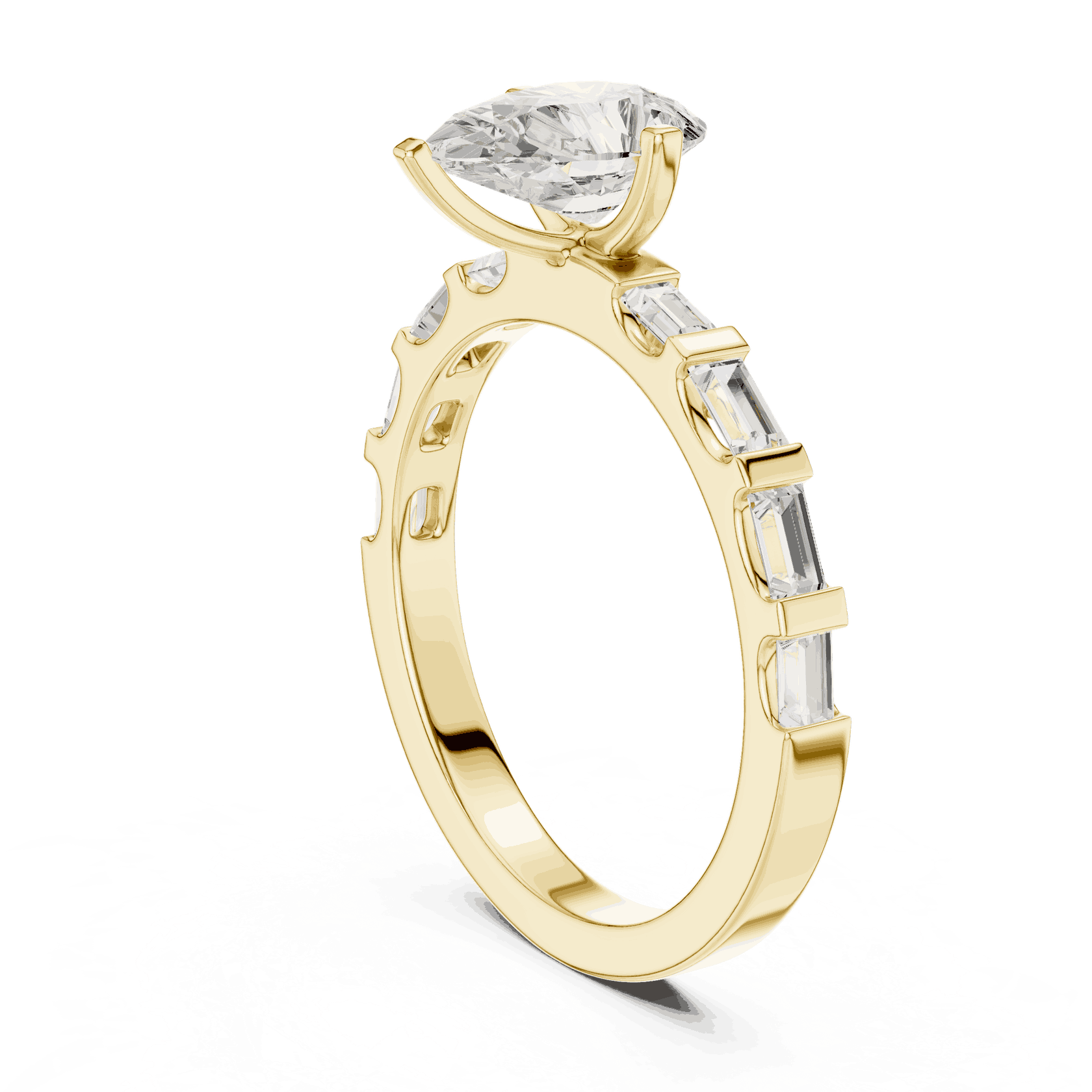 Pear Diamond Baguette Band Engagement Ring Rose Gold 18K | Lab Grown | Driona Jewels