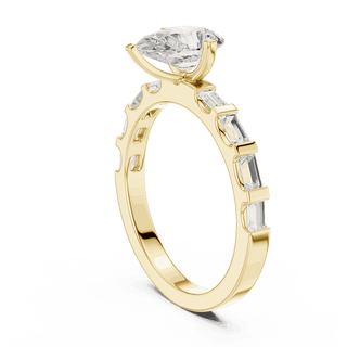 Pear Diamond Baguette Band Engagement Ring Rose Gold 18K | Lab Grown | Driona Jewels